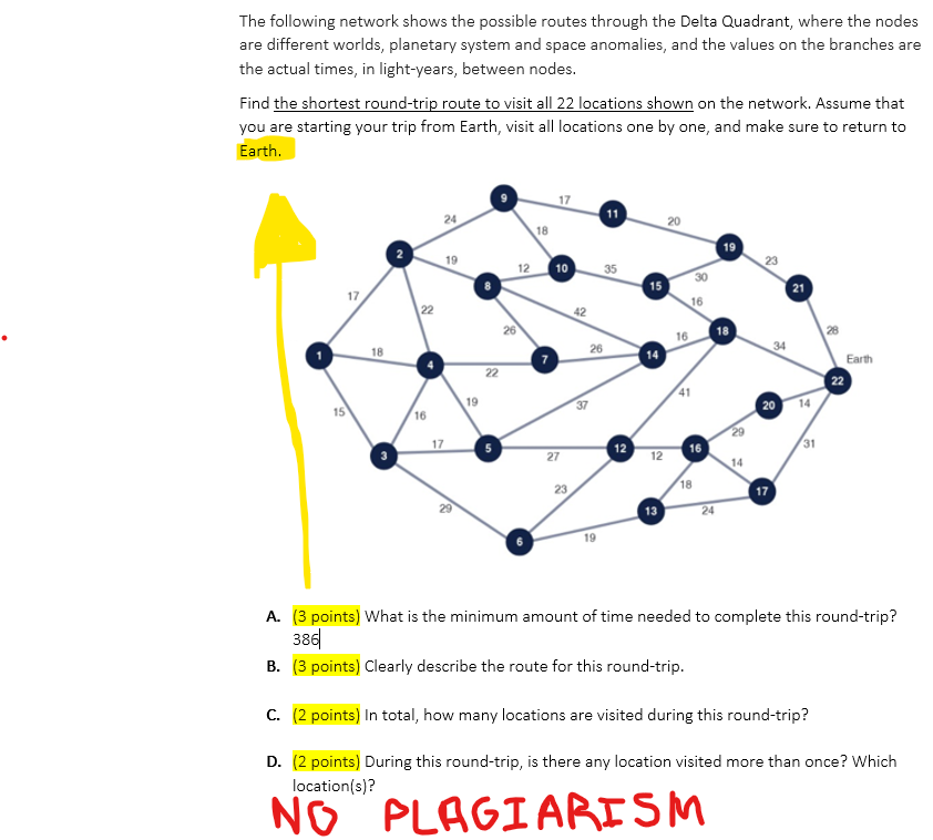 Solved The following network shows the possible routes | Chegg.com