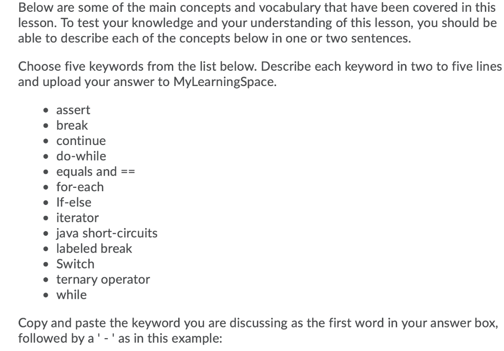 Solved Below are some of the main concepts and vocabulary | Chegg.com