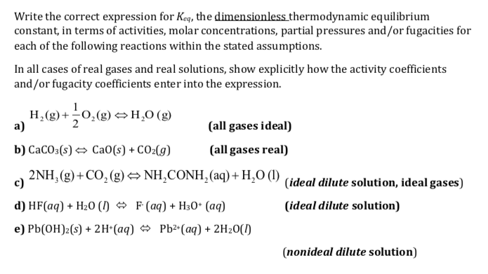 Solved Write the correct expression for Keq, the | Chegg.com
