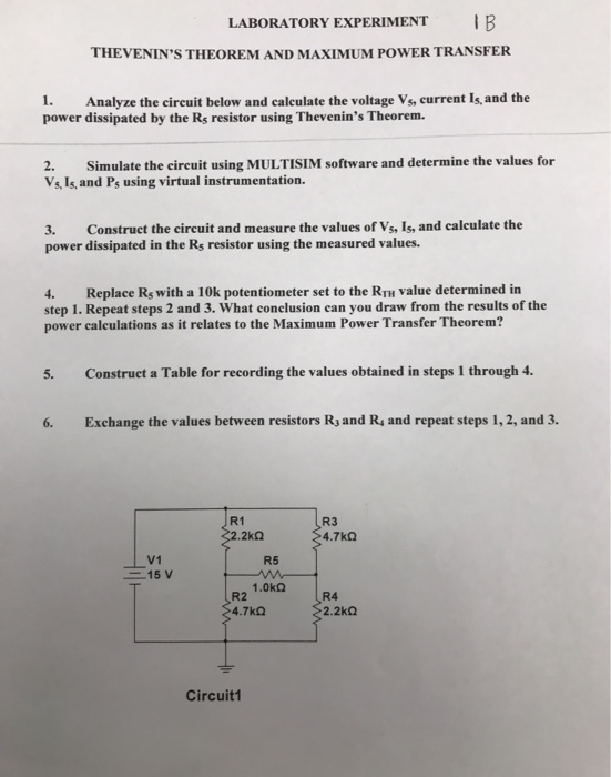 Solved Laboratory Experiment 1 A Superposition And Theven Chegg Com