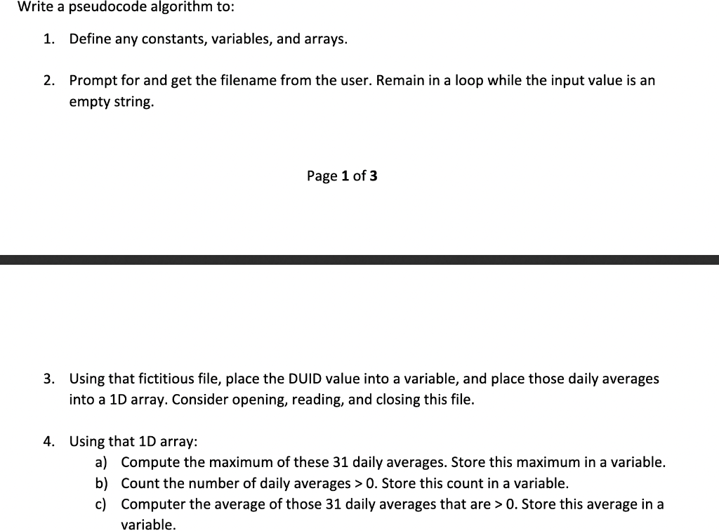 Solved Write a pseudocode algorithm to: 1. Define any | Chegg.com