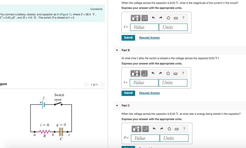 Solved When the voltage across the capacitor is 8.00 V, what