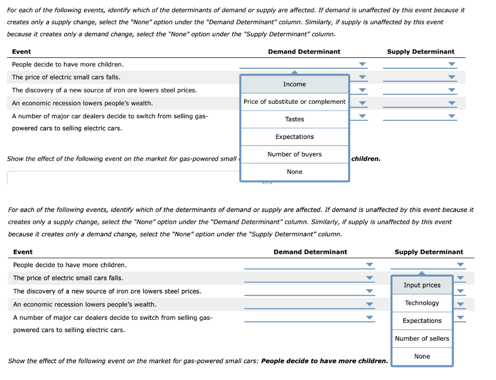 Solved For each of the following events, identify which of