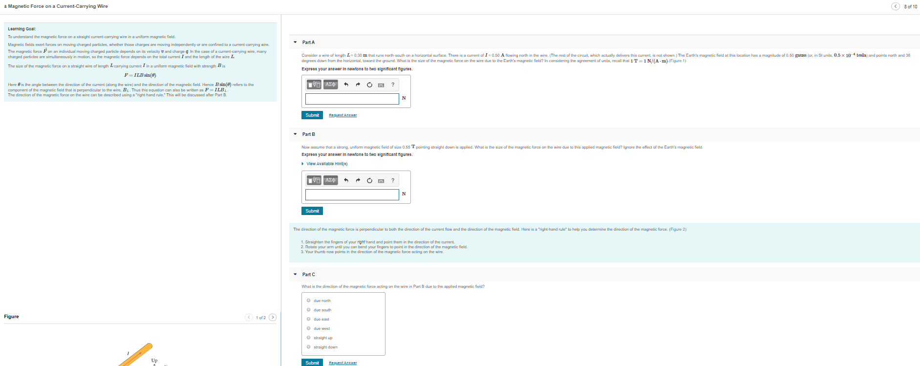 Solved Force on a CurrentCarrying Wire 8 of 10