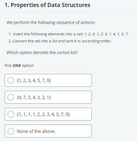 Solved 1. Properties of Data Structures We perform the | Chegg.com