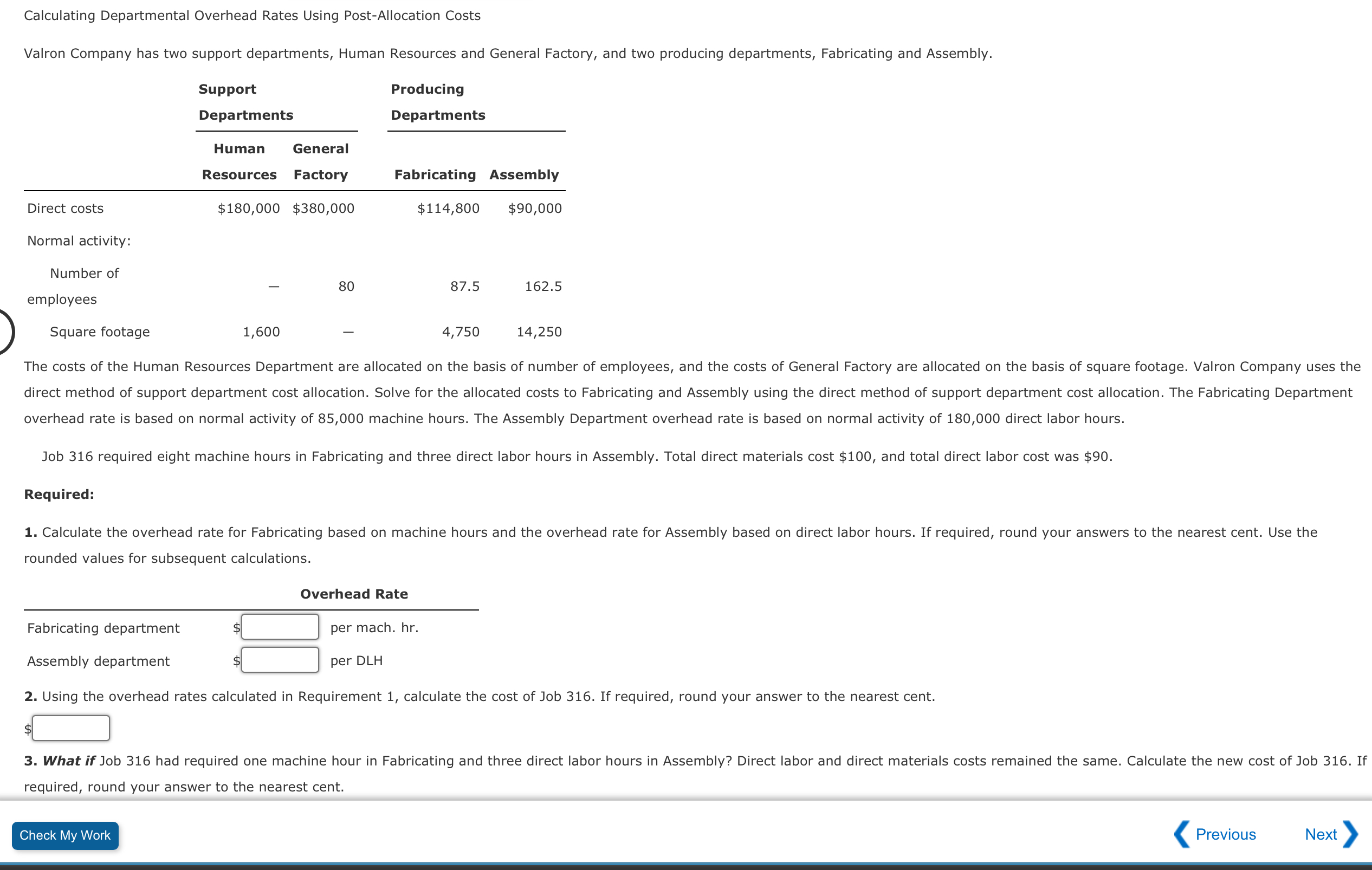 Solved Calculating Departmental Overhead Rates Using