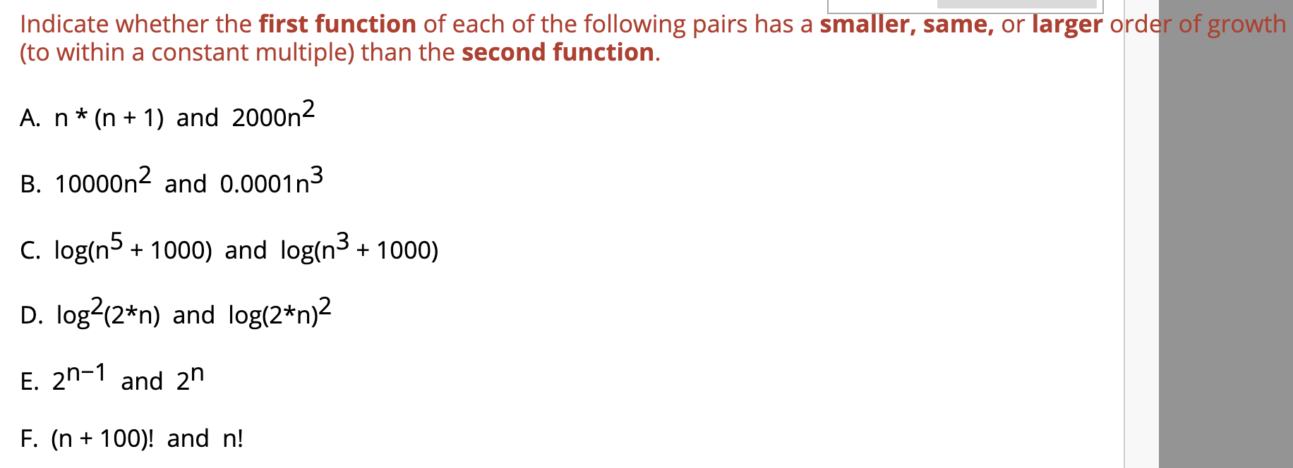 Solved Indicate whether the first function of each of the | Chegg.com