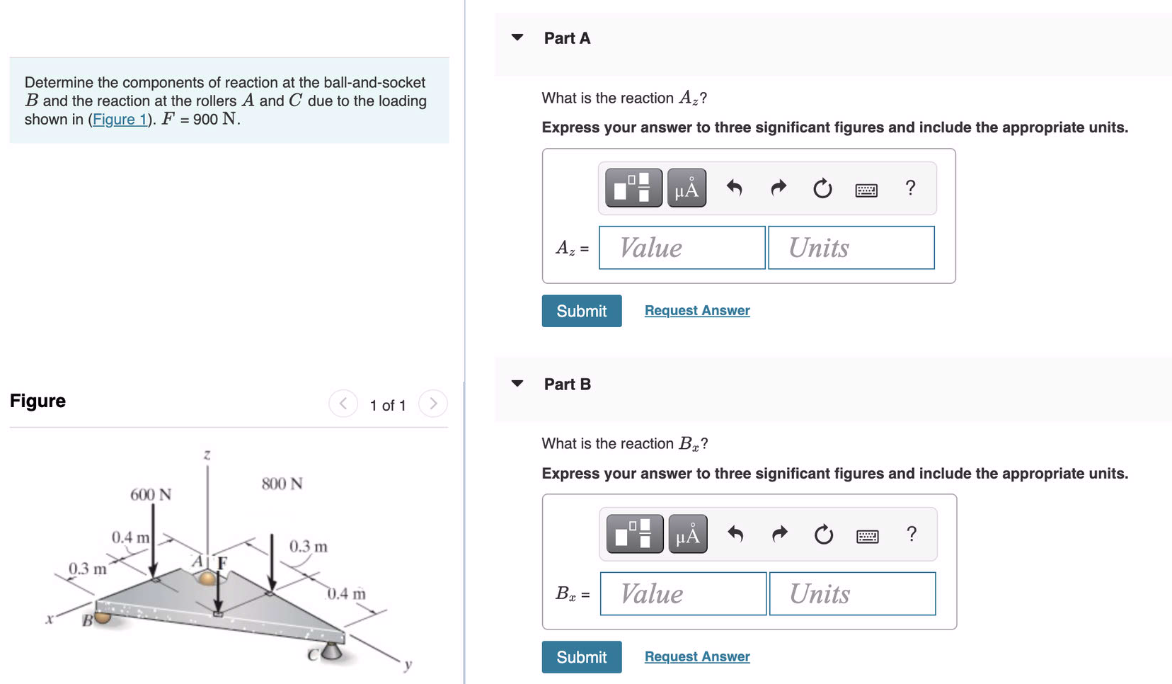 Solved Part A Determine The Components Of Reaction At The | Chegg.com