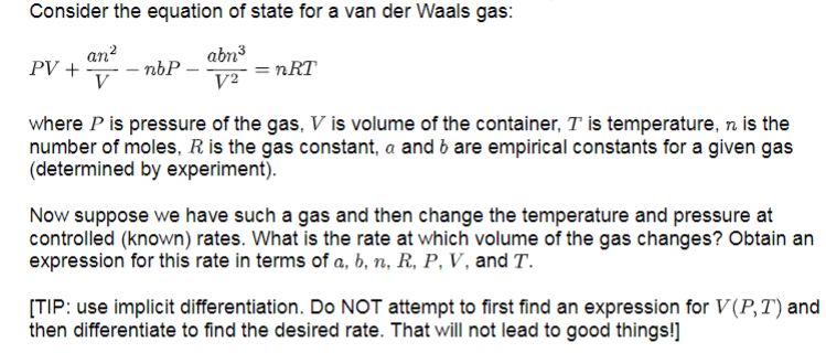Solved Consider the equation of state for a van der Waals | Chegg.com