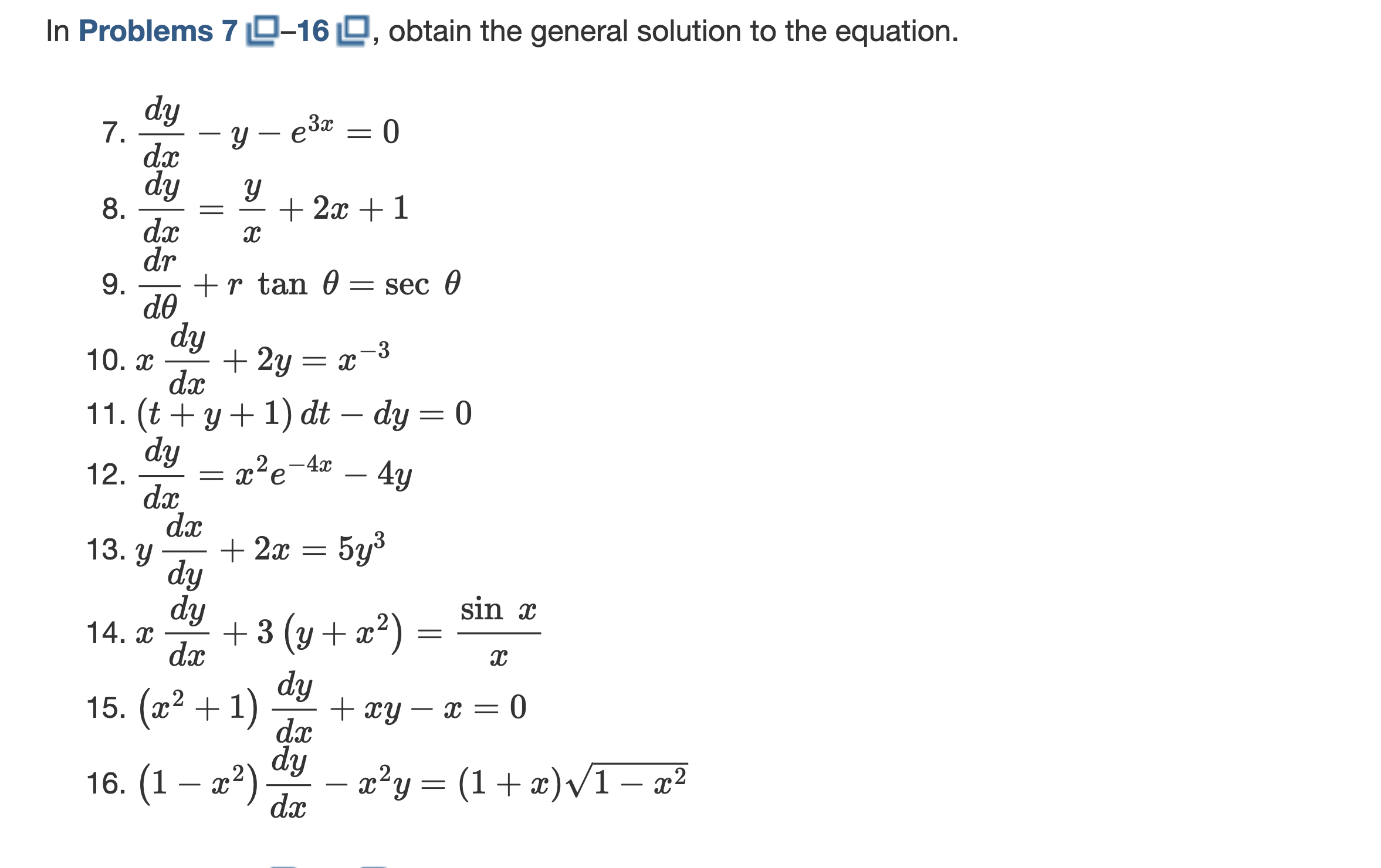 Solved can you please solve 16 ﻿its a linear differential | Chegg.com