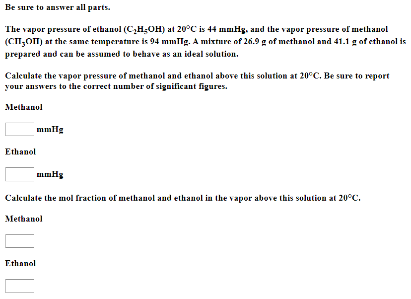 Solved Be sure to answer all parts. The vapor pressure of | Chegg.com