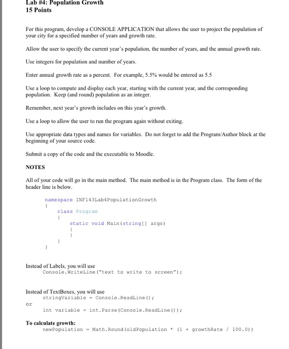 Solved Lab #4: Population Growth 15 Points For this program, | Chegg.com