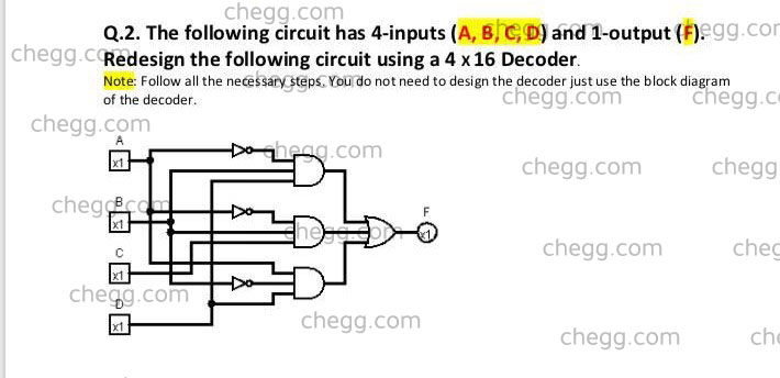 Solved Chegg.com Q.2. The Following Circuit Has 4-inputs (A, | Chegg.com