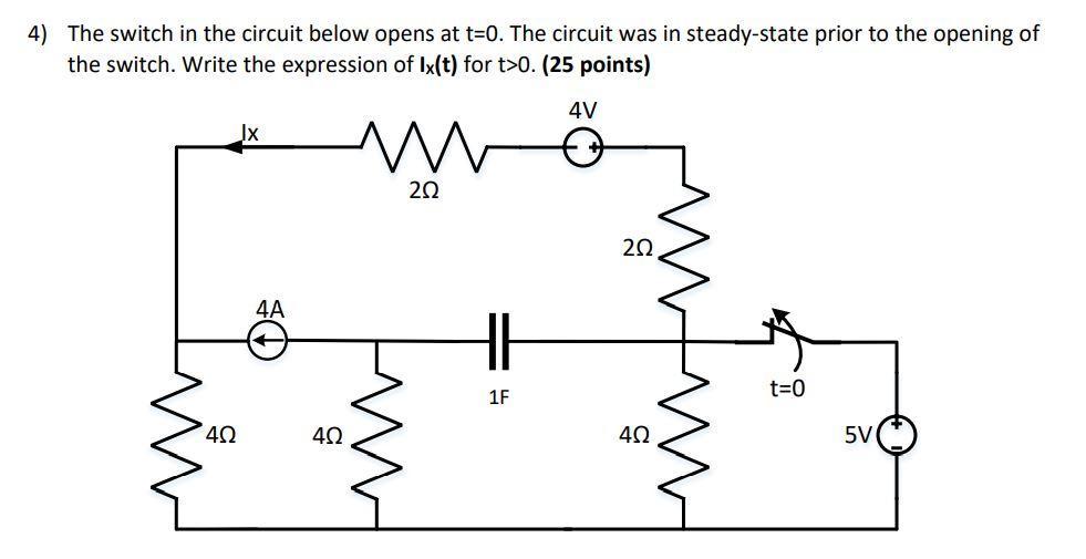 Solved 4) The switch in the circuit below opens at t=0. The | Chegg.com