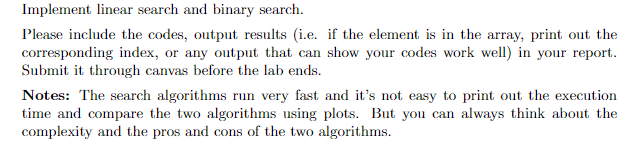 Solved Implement linear search and binary search. Please | Chegg.com
