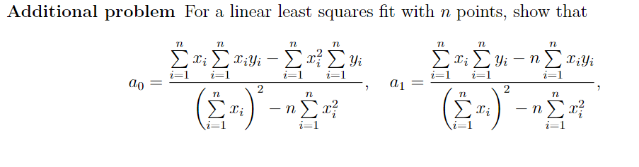 Solved Additional problem for a linear least squares fit | Chegg.com