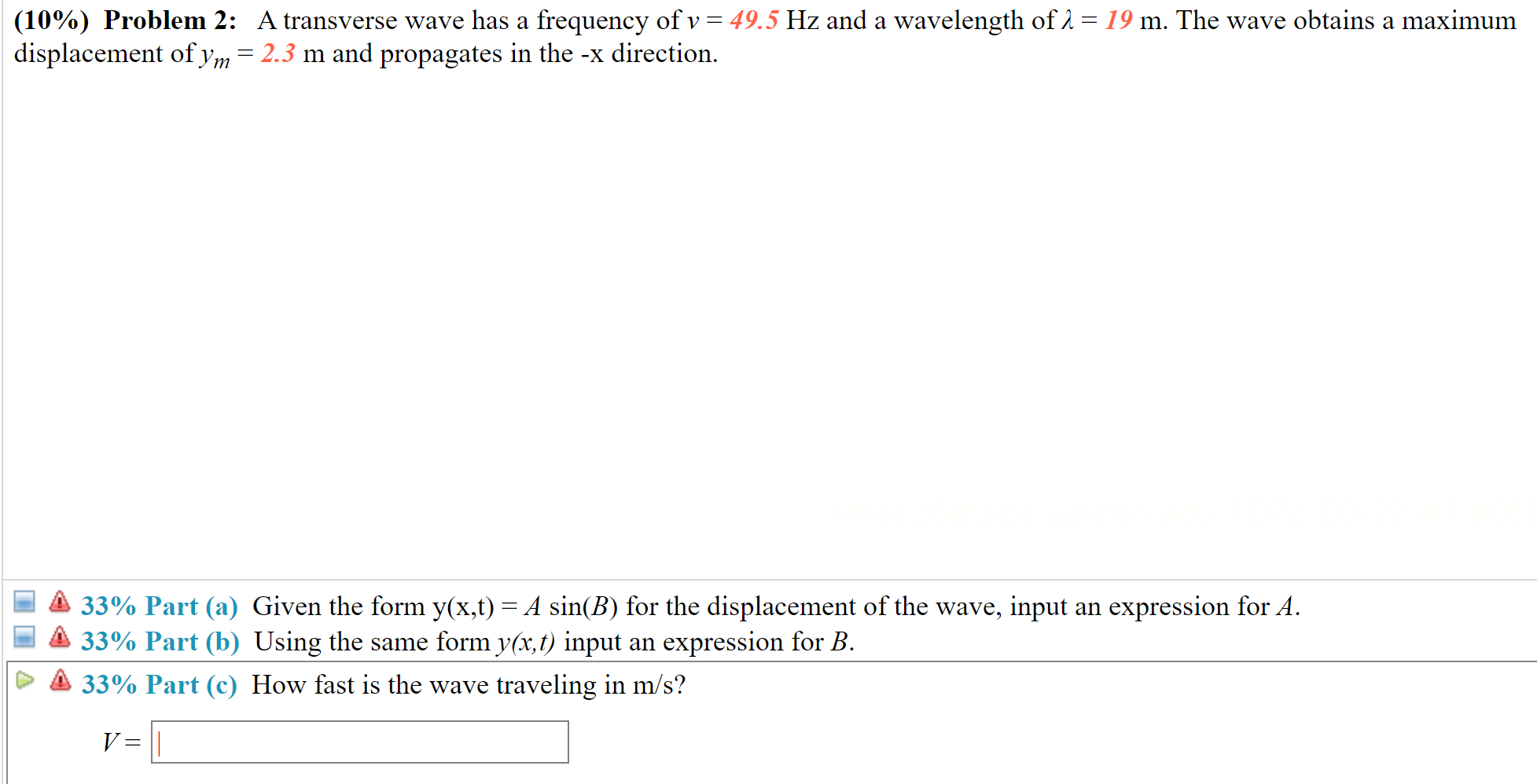 Solved 10 Problem 2 A Transverse Wave Has A Frequency Chegg Com