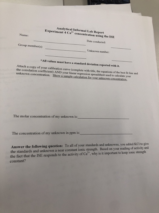 Analytical Informal Lab Report Experiment 4 Ca | Chegg.com