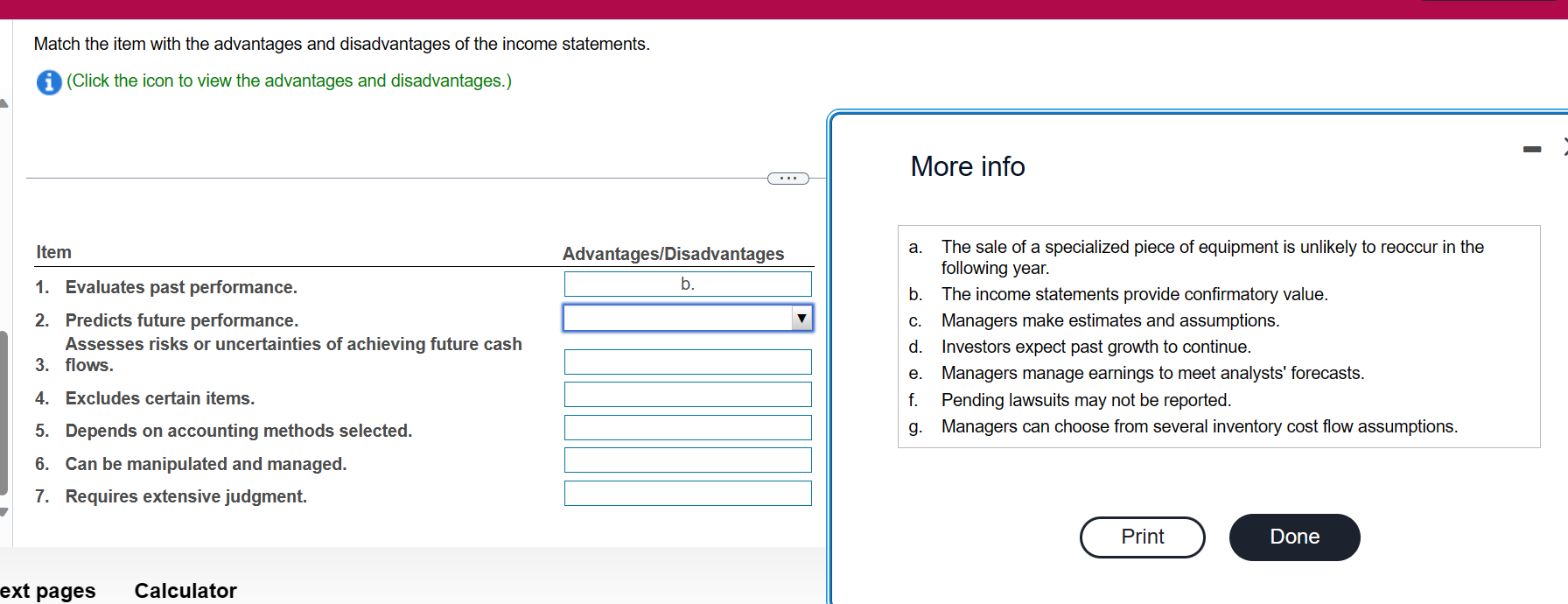 Solved Match the item with the advantages and disadvantages