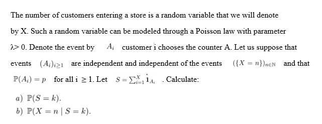 Solved The number of customers entering a store is a random | Chegg.com