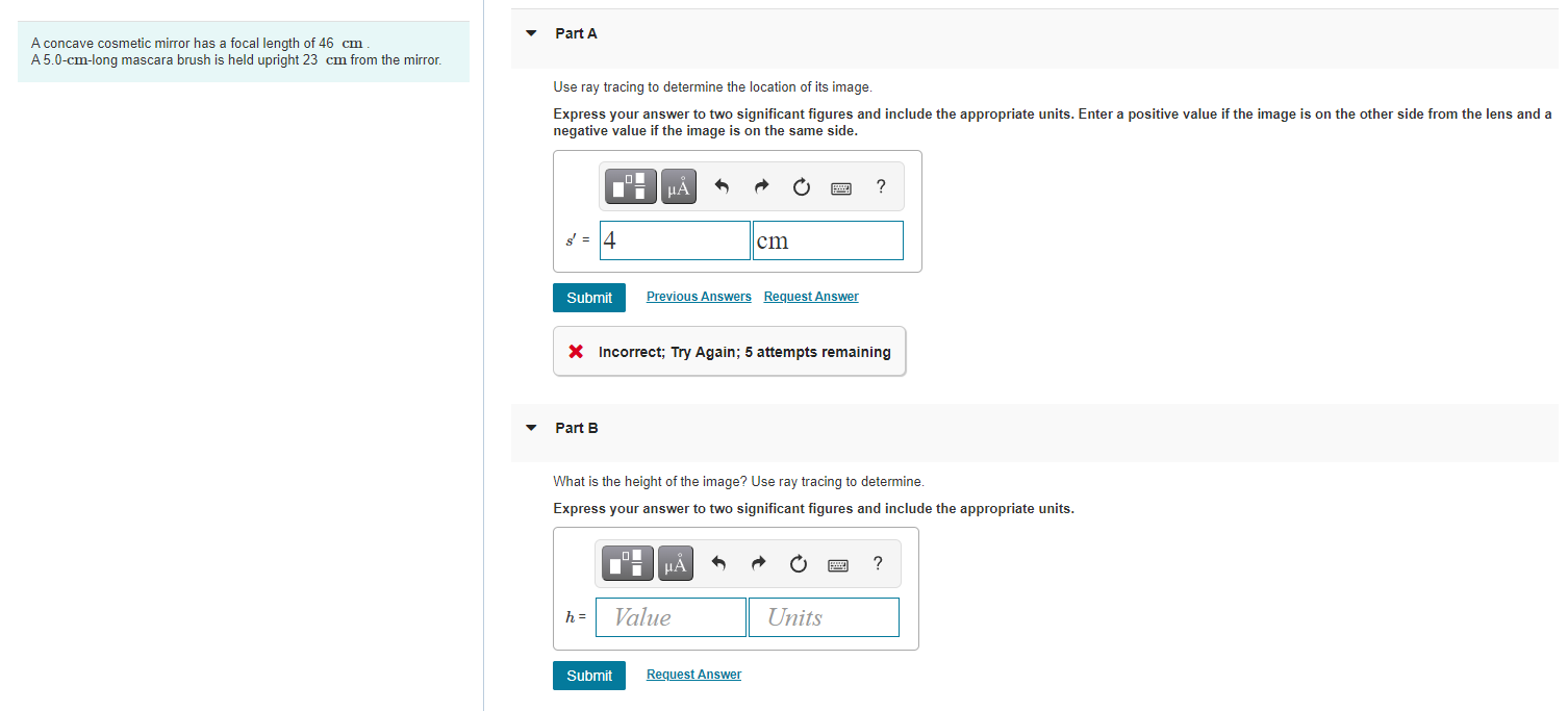 Solved Part A A concave cosmetic mirror has a focal length