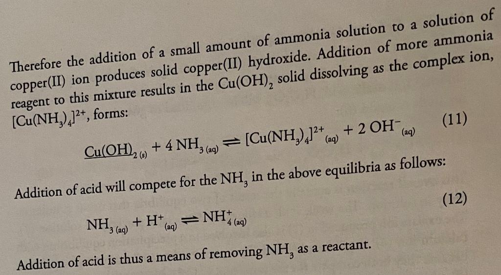 Solved PART 4 Tetraammine Copper(II) Complex lon