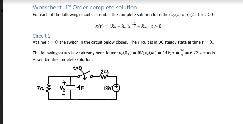 Solved Worksheet: 1st Order complete solution For each of | Chegg.com