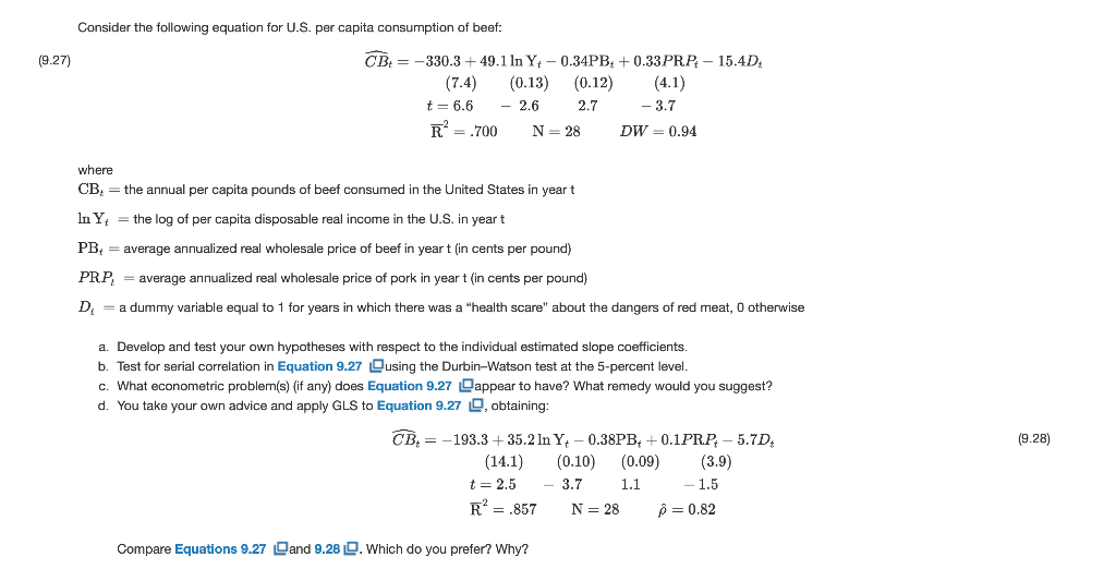 Consider The Following Equation For U S Per Capita Chegg Com