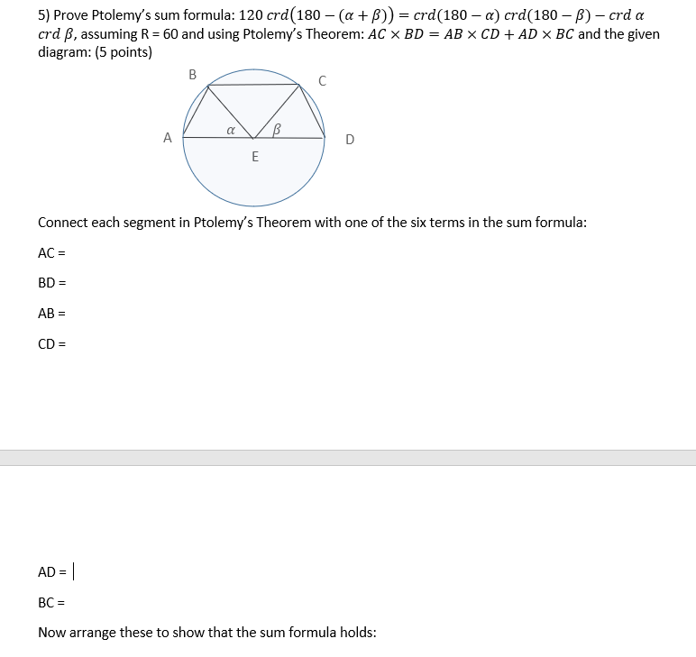 Prove Ptolemy’s sum | Chegg.com