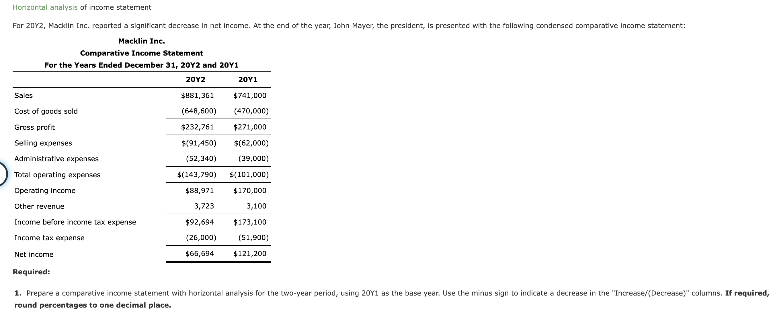 Solved Macklin Inc.2. Net has from 20Y1 to 20Y2.