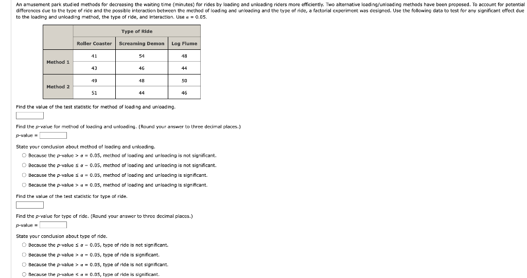Solved An amusement park studied methods for decreasing the | Chegg.com