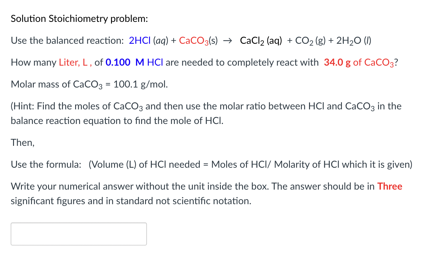 Solved Solution Stoichiometry problem: Use the balanced | Chegg.com