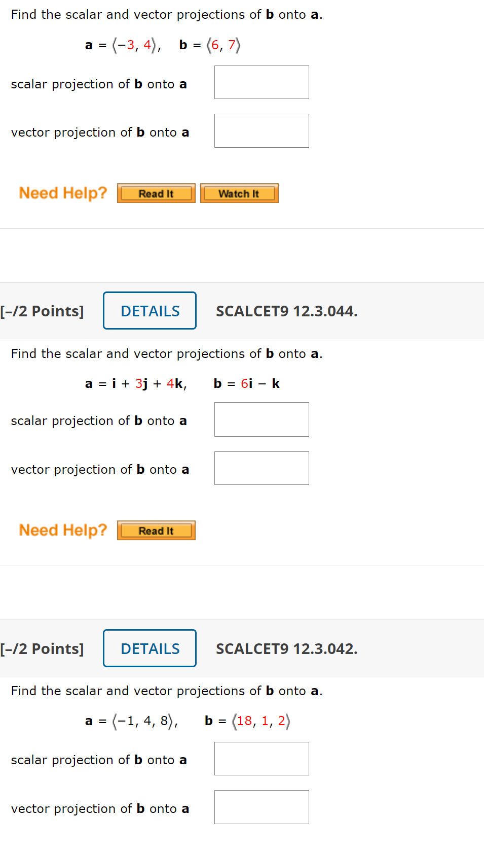 Solved Find The Scalar And Vector Projections Of B Onto A. A | Chegg.com