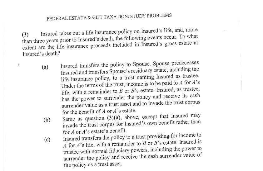 FEDERAL ESTATE & GIFT TAXATION: STUDY PROBLEMS (8)... | Chegg.com