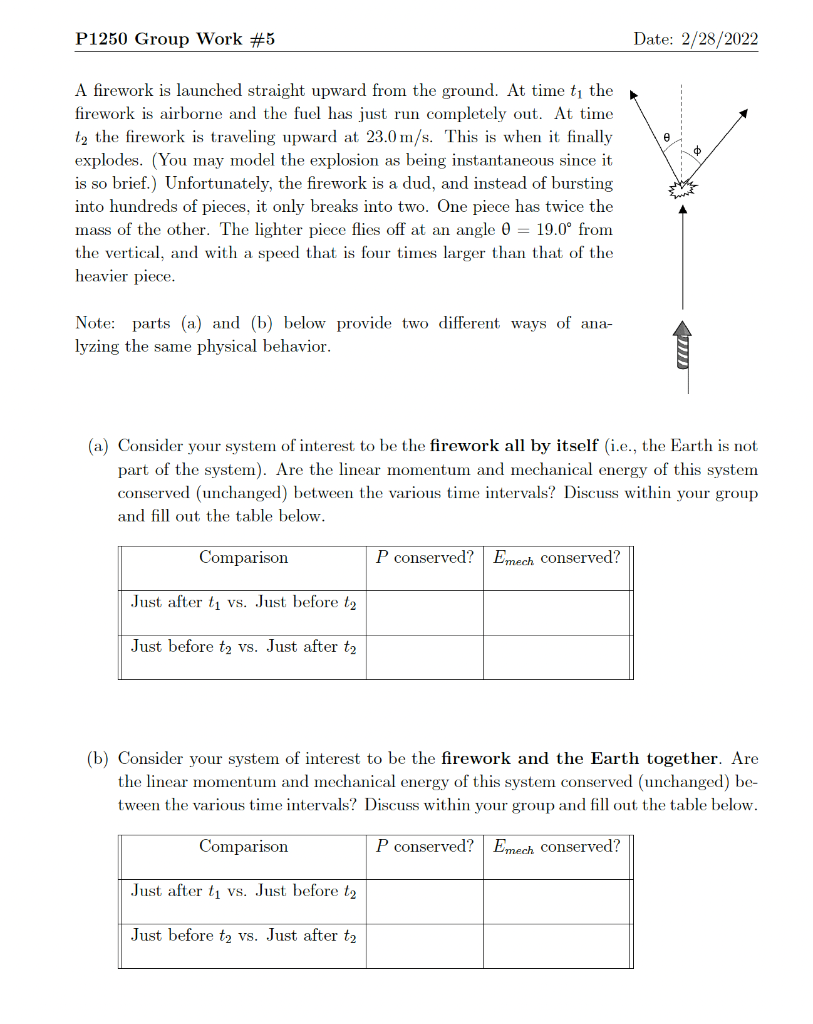 Solved P1250 Group Work #5 Date: 2/28/2022 A firework is | Chegg.com