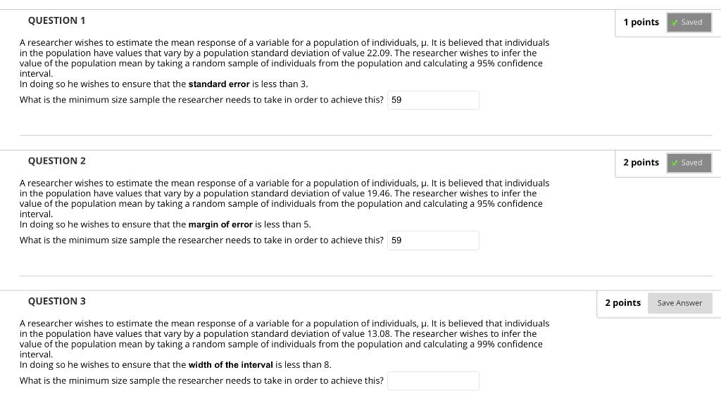 Solved A researcher wishes to estimate the mean response of | Chegg.com