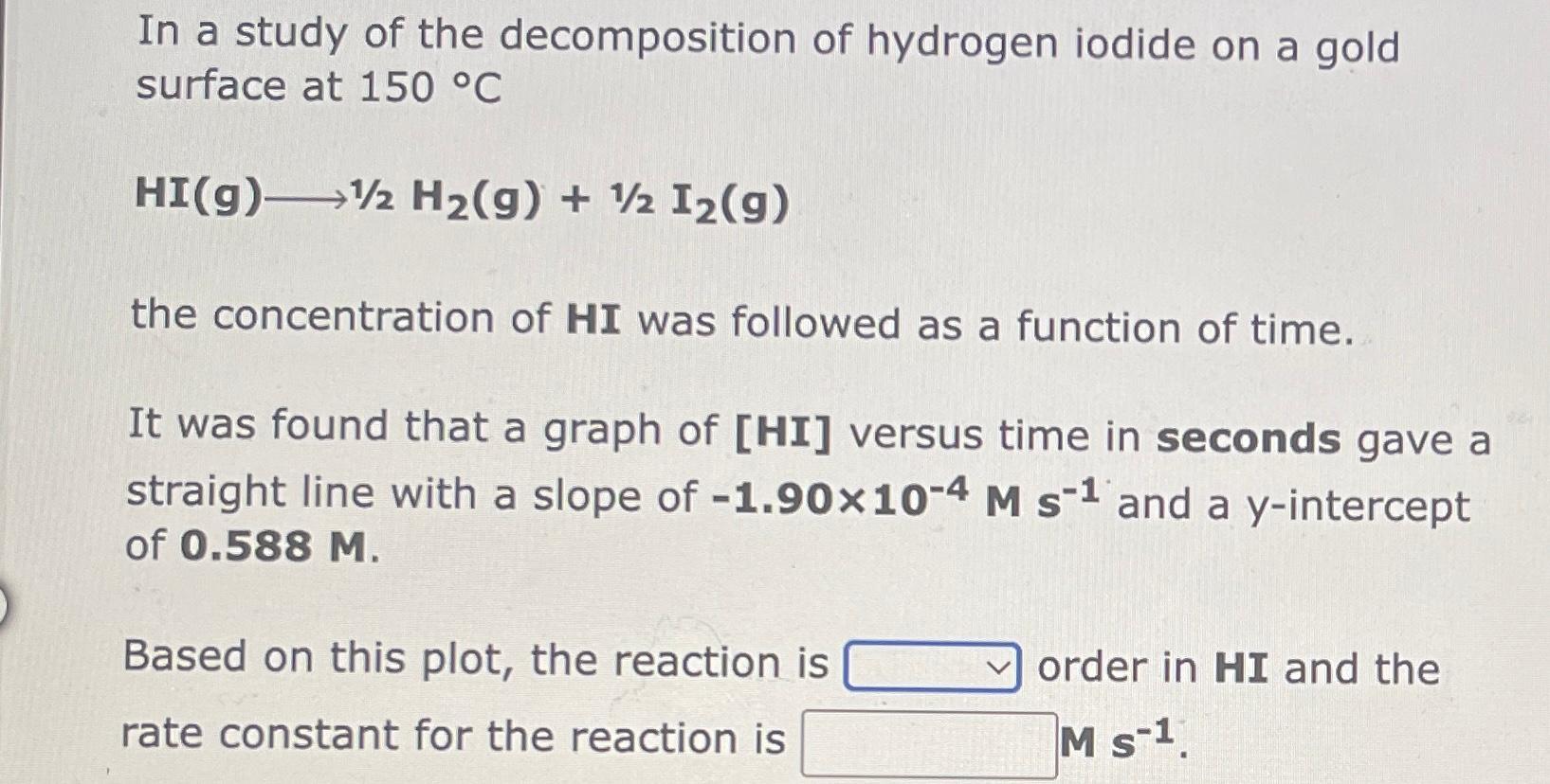 Solved In a study of the decomposition of hydrogen iodide on | Chegg.com