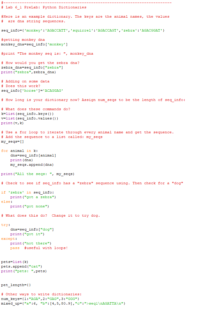 Lab 6_1 PreLab: Python Dictionaries #Here is an 