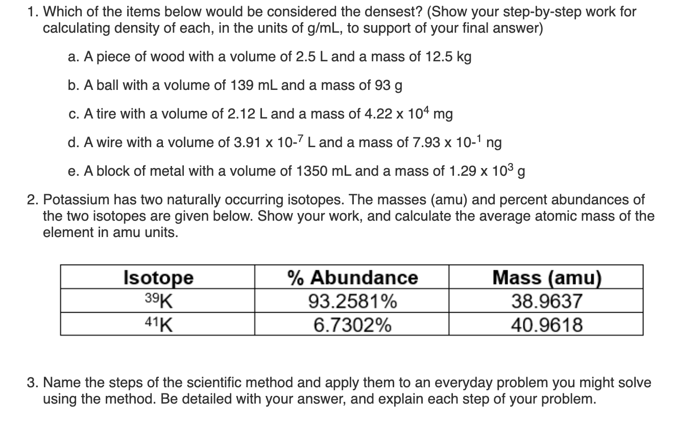 Solved ONLY QUESTIONS NUMBER 2 AND 3 PLEASE! 2. Potassium | Chegg.com