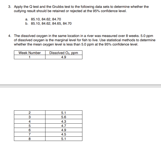 Solved 3. Apply the Q test and the Grubbs test to the