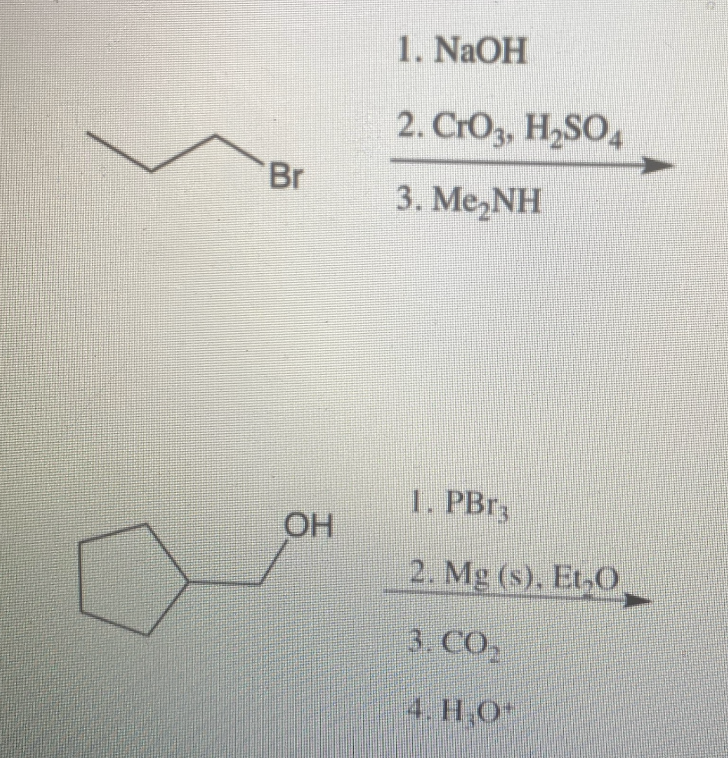 Solved 1. NaOH 2. CrO2, H2SO4 Br 3. MexNH 1. PBrz OH 2. Mg | Chegg.com