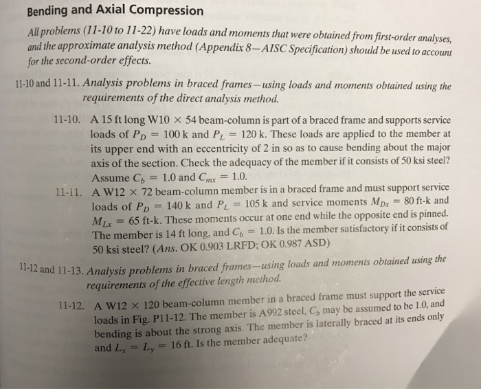 Solved Bending and Axial Compression l problems (11-10 to | Chegg.com