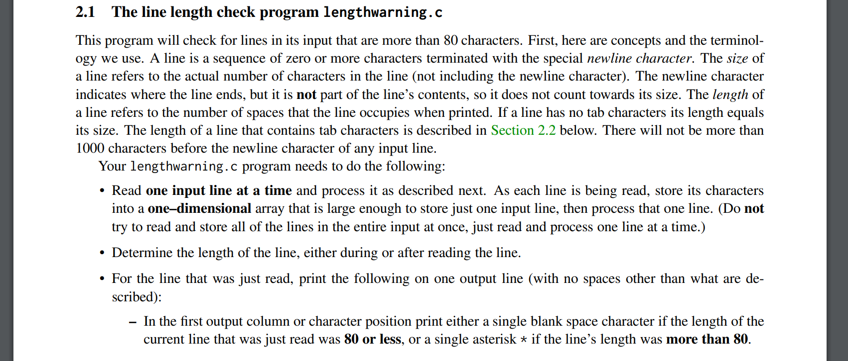 Solved 2.1 The line length check program lengthwarning.c | Chegg.com