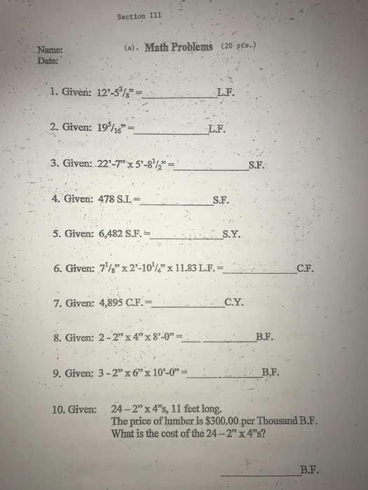 Solved Section Iii A Math Problems 20 Pts Name Chegg Solved Section Iii A Math Problems 20 Pts Name Chegg