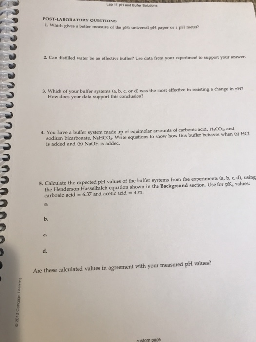 Solved Lab 11: pH and Buffer Solutions POST-LABORATORY | Chegg.com