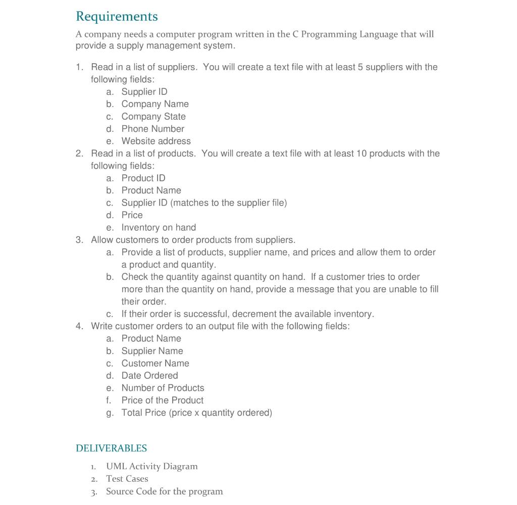 Solved Requirements A company needs a computer program | Chegg.com