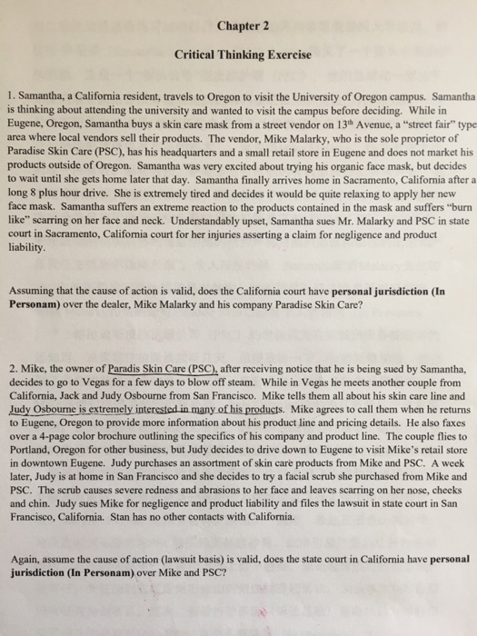 Solved Chapter 2 Critical Thinking Exercise 1. Samantha, a | Chegg.com