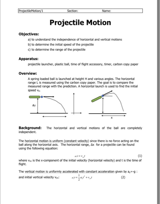 Solved Section Name Projectile Motion Objectives a) to