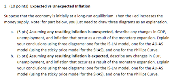 Solved 1. (10 points) Expected vs Unexpected Inflation | Chegg.com