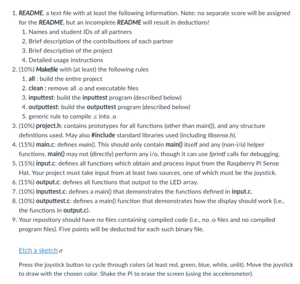 Solved 1. README, a text file with at least the following | Chegg.com